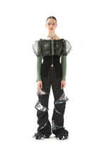 Load image into Gallery viewer, GREEN TULLE AND SUEDE BLOUSE