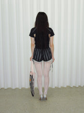 Load image into Gallery viewer, Mesh Overlay Pinstripe Bow Shorts