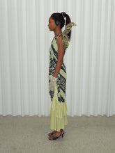 Load image into Gallery viewer, Golden Cascade Ruffle Gown