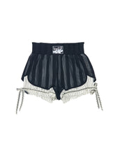 Load image into Gallery viewer, Mesh Overlay Pinstripe Bow Shorts