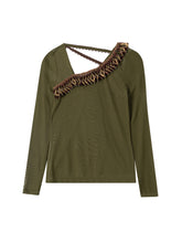 Load image into Gallery viewer, Army Green Laser-cut Garland Longsleeve Shirt