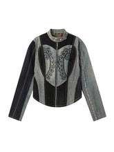 Load image into Gallery viewer, Upcycled Denim Cafe Racer Heart Jacket