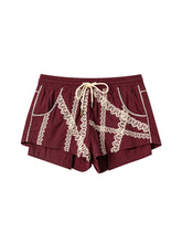 Load image into Gallery viewer, Burgundy Lace Motif Track Shorts