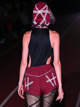 Load image into Gallery viewer, Burgundy Lace Motif Track Shorts