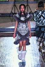 Load image into Gallery viewer, Ivory Rosa Cat Jacquard Fur-Trim Dress