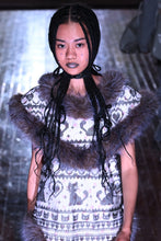 Load image into Gallery viewer, Ivory Rosa Cat Jacquard Fur-Trim Dress