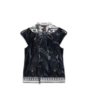 Load image into Gallery viewer, Black Rosa Jacquard Collar Leather Vest