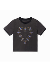 Load image into Gallery viewer, SAFETY PIN HEART T-SHIRT (PURPLE-GREY)