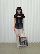 Load image into Gallery viewer, Mesh Overlay Pinstripe Bow Shorts
