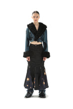 Load image into Gallery viewer, CROPPED UPCYCLED DENIM FAUX-FUR JACKET
