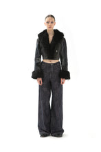 Load image into Gallery viewer, CROPPED UPCYCLED DENIM FAUX-FUR JACKET
