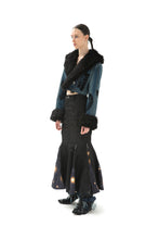 Load image into Gallery viewer, CROPPED UPCYCLED DENIM FAUX-FUR JACKET
