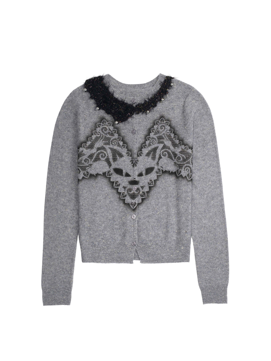 Feline Airbrush Cardigan (Grey)