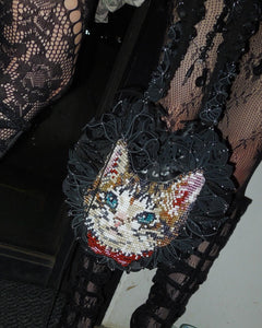 Baby Cat Upcycled Leather Beaded Purse