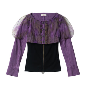 PURPLE TULLE AND SUEDE BLOUSE