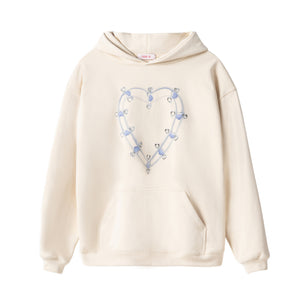 BEIGE SAFETY PIN HEART HOODIE