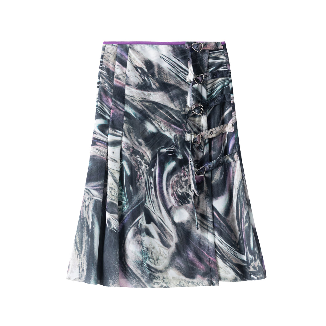 GLITCH PRINT TULLE MIDI SKIRT