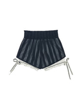 Load image into Gallery viewer, Mesh Overlay Pinstripe Bow Shorts
