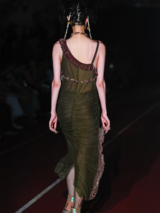 Army Green Laser-cut Garland Dress