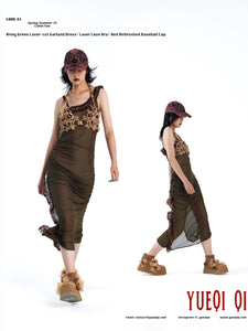 Army Green Laser-cut Garland Dress