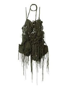 Army Green Crocheted Halter-top