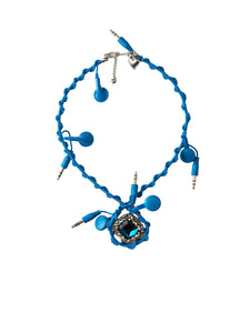 Headphone Necklace with Blue Square Jewel