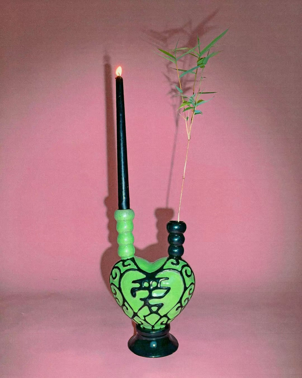 'LOVE' CERAMIC CANDLE HOLDER VASE（GREEN)