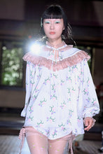 Load image into Gallery viewer, Ivory Rosa Laser Lace Ruffle Blouse
