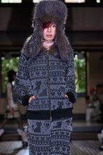 Load image into Gallery viewer, Charcoal Rosa Cat Fur Hood Zip Jacket
