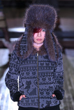 Load image into Gallery viewer, Charcoal Rosa Jacquard Trapper Hat
