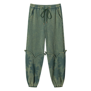 Washed Sweatpants with Flower Motif (Green)