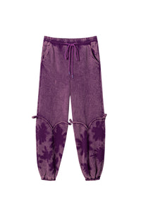 Washed Sweatpants with Flower Motif (Purple)