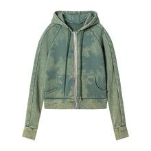 Load image into Gallery viewer, Washed Hoodie with Flower Motif (Green)
