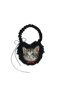 Baby Cat Upcycled Leather Beaded Purse
