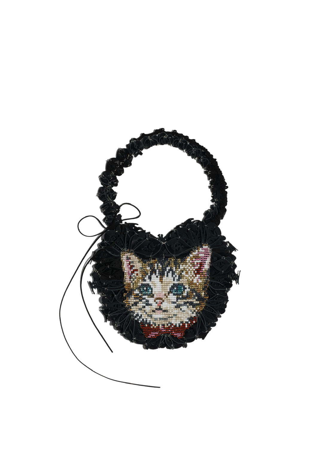 Baby Cat Upcycled Leather Beaded Purse