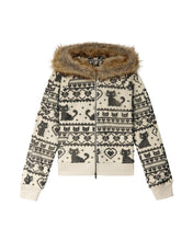 Load image into Gallery viewer, Ivory Rosa Cat Fur Hood Zip Jacket
