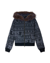 Load image into Gallery viewer, Charcoal Rosa Cat Fur Hood Zip Jacket
