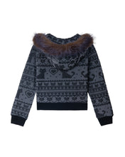 Load image into Gallery viewer, Charcoal Rosa Cat Fur Hood Zip Jacket
