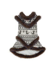 Load image into Gallery viewer, Ivory Rosa Cat Jacquard Fur-Trim Dress

