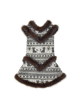 Load image into Gallery viewer, Ivory Rosa Cat Jacquard Fur-Trim Dress
