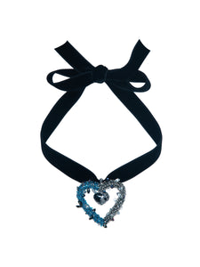 BEADED "LOVE" VELVET NECKLACE (BLUE/BLACK)