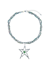 Load image into Gallery viewer, BEADED METAL PLAQUE NECKLACE (GREEN STAR)
