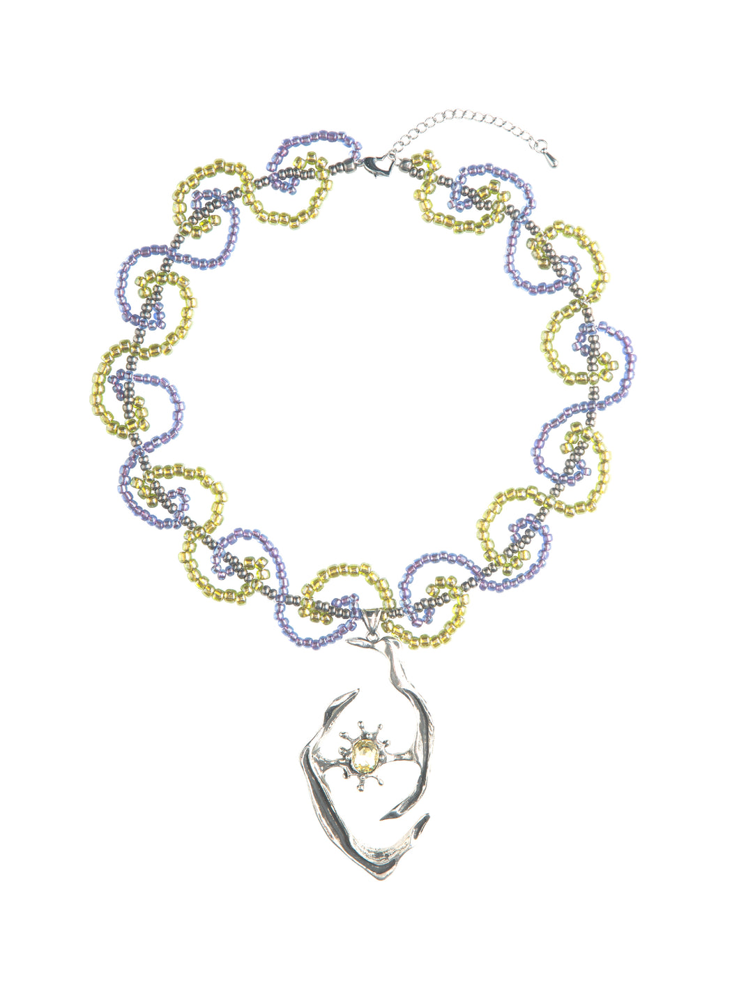 BEADED METAL PLAQUE NECKLACE (YELLOW)