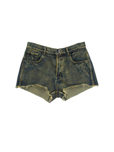 LOW RISE FRAYED HEM DENIM SHORT