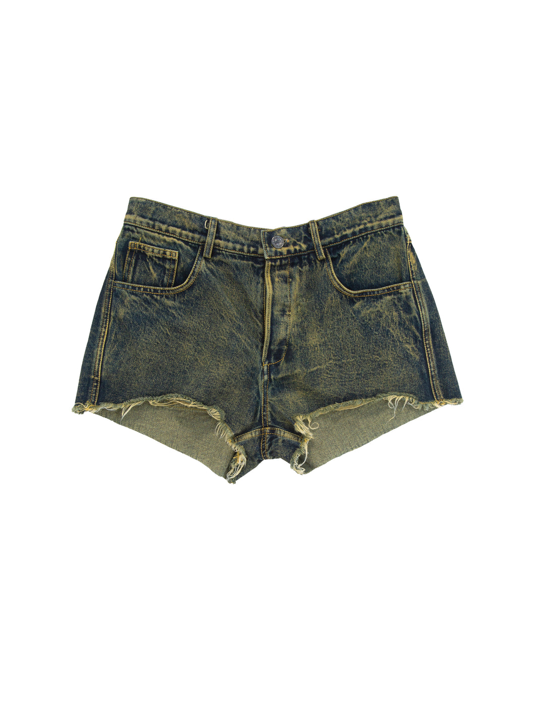 LOW RISE FRAYED HEM DENIM SHORT