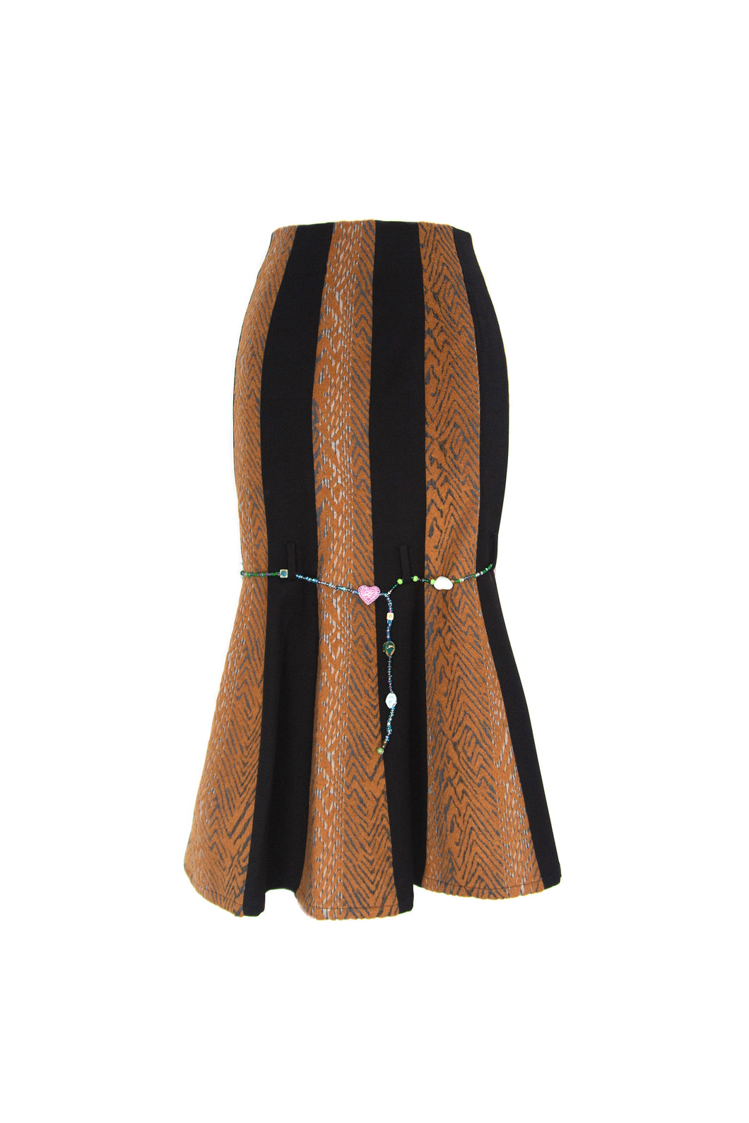 PATCHED SKIRT WITH BEADS BELT
