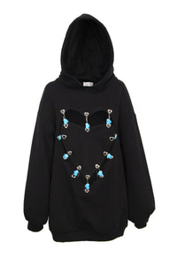 SAFETY PINS HEART SHAPE HOODIE(BLACK)