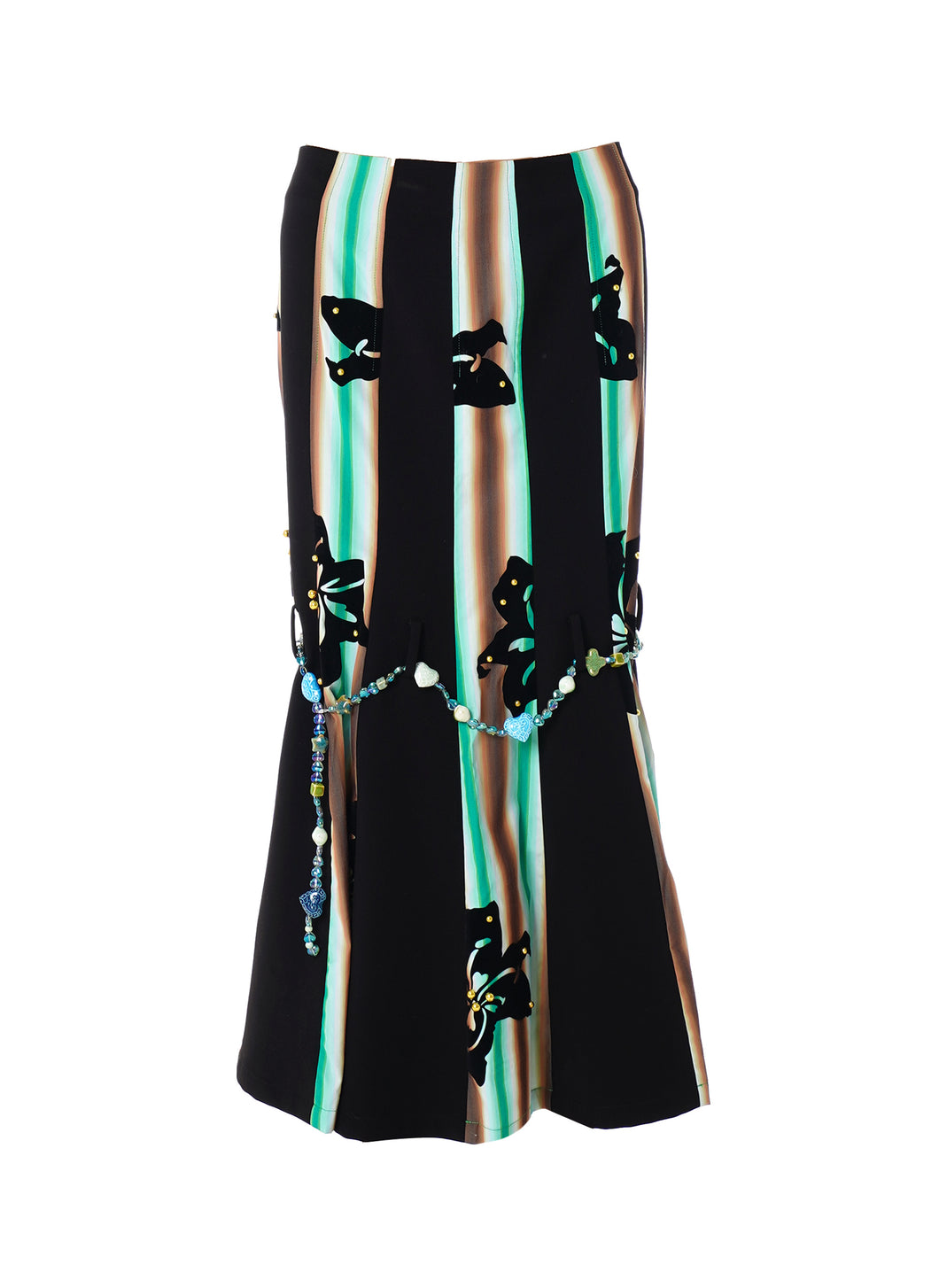 FLOKING PATCHED SKIRT WITH BEADS BELT (GREEN)
