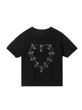 Load image into Gallery viewer, SAFETY PIN HEART T-SHIRT (GREEN-BLACK)
