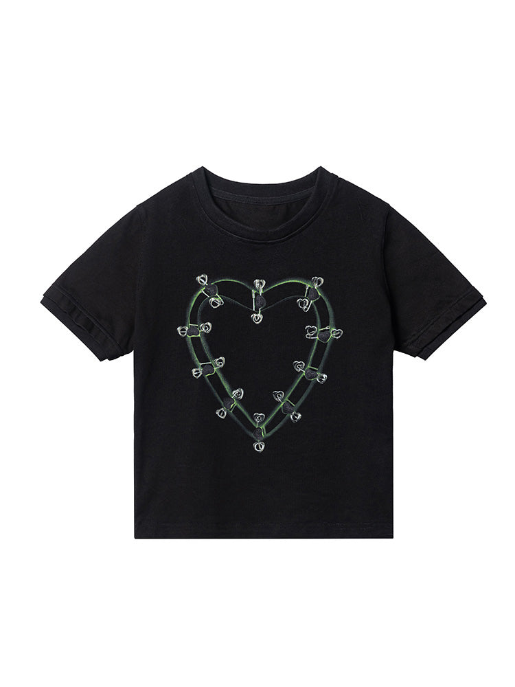 SAFETY PIN HEART T-SHIRT (GREEN-BLACK)